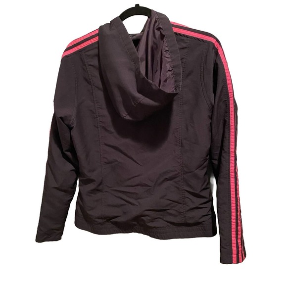 Adidas Windbreaker Hooded Full Zip Waterproof Navy/ Pink Strip Women’s Size L - Picture 3 of 6